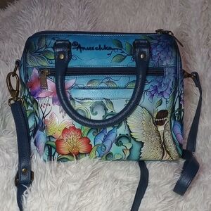 Anuschka Blue Floral Crossbody Bag